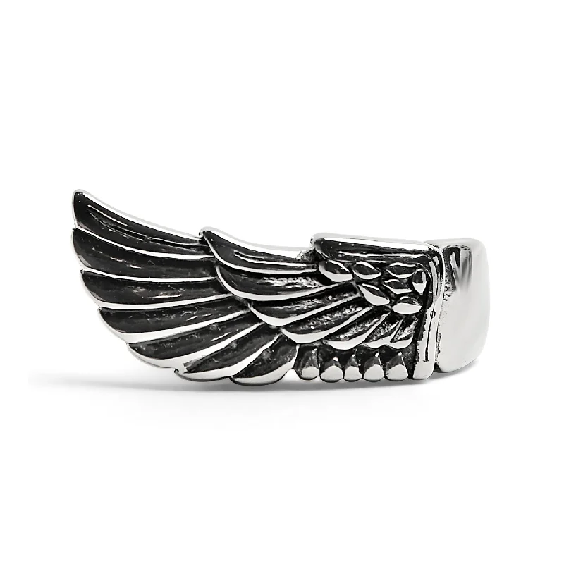 oval-cut ladies ring-Detailed Wing Stainless Steel Ring / SCR4039