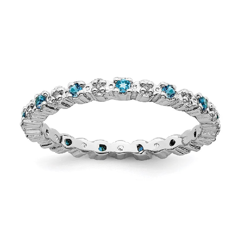 blue topaz engagement ring for women-Sterling Silver Stackable Expressions Blue Topaz & Diamond Ring | QSK543