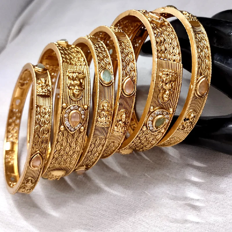 twisted rope ladies bracelet-Lucentarts Jewellery Gold Plated Kundan Stone Bangles Set