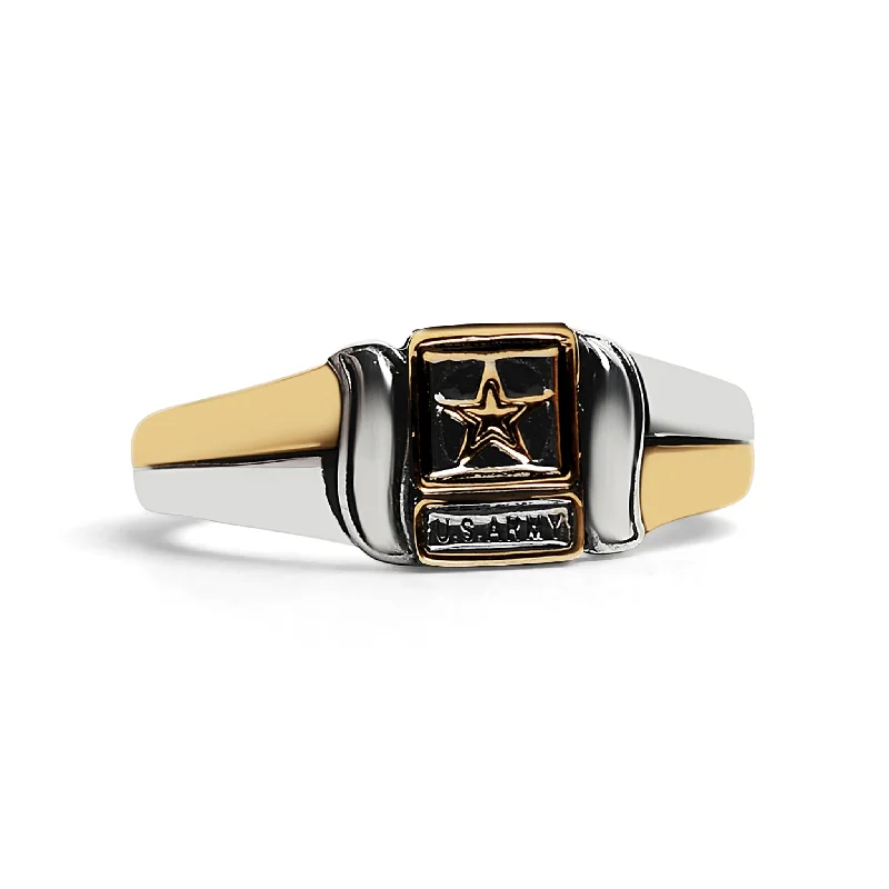 diamond ladies ring-United States Army Two Tone Stainless Steel Women's Ring / MCR6015