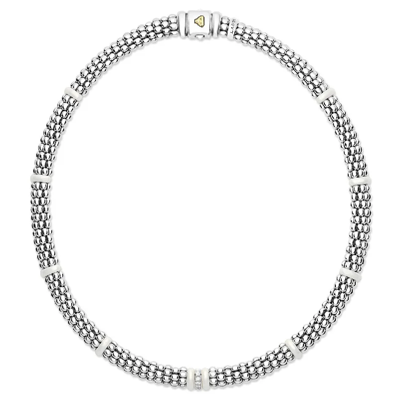 opal ladies necklace-Single Station Diamond Caviar Necklace