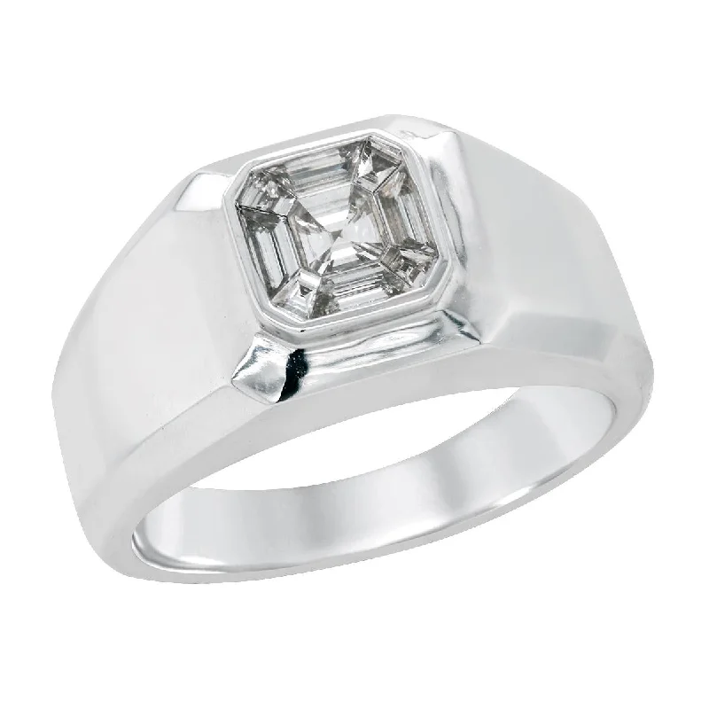 platinum ladies ring-MEN'S WHITE GOLD FASHION RING WITH DIAMOND CLUSTER CENTER, .60 CT TW