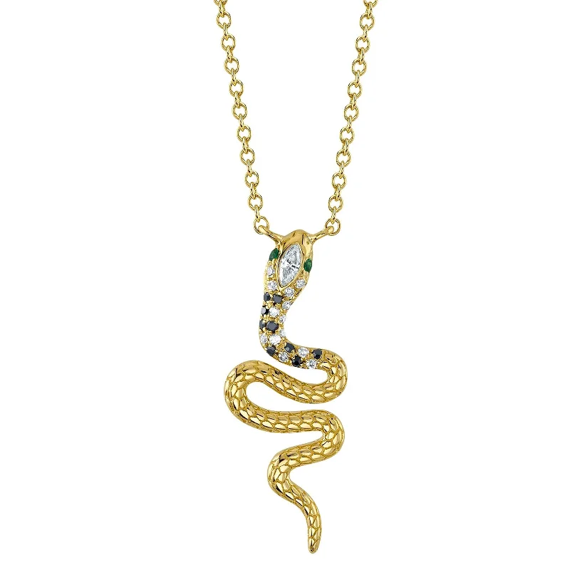 pearl ladies necklace-Snake Necklace with Emeralds and Diamonds