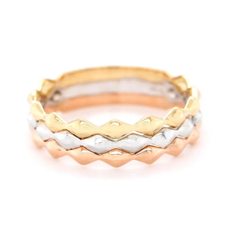 heart-shaped ladies ring-TRI-TONE GOLD TRIPLE BAND FASHION RING