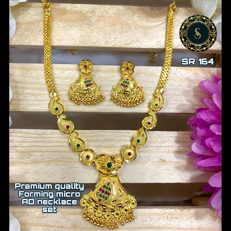 fashion jewelry ladies necklace-Siara Collections Forming Gold Pota Stone Necklace Set