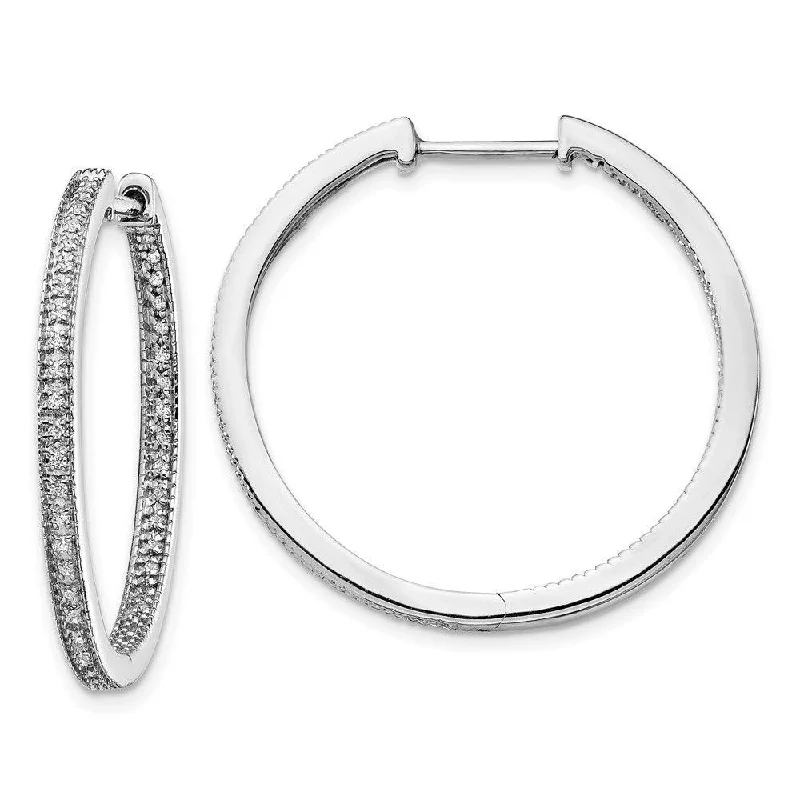 bohemian handcrafted ladies earrings-14K White Gold Polished Diamond In and Out Hinged Hoop Earrings