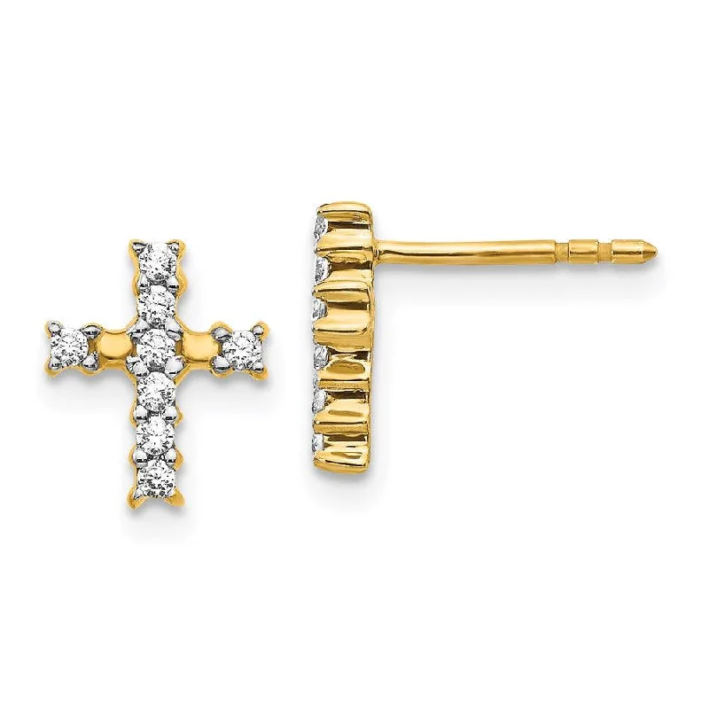 cubic zirconia ladies earrings-14K Gold Polished Diamond Cross Post Earrings