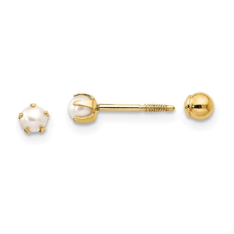 artistic abstract ladies earrings-Madi K Kid's 14k  Reversible FW Cultured Pearl & Bead Earrings