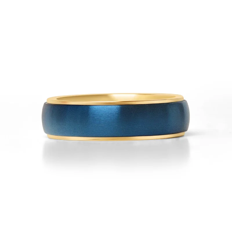 yellow gold ladies ring-Blue Stainless Steel Gold PVD Coated Edge Ring / CFR7016