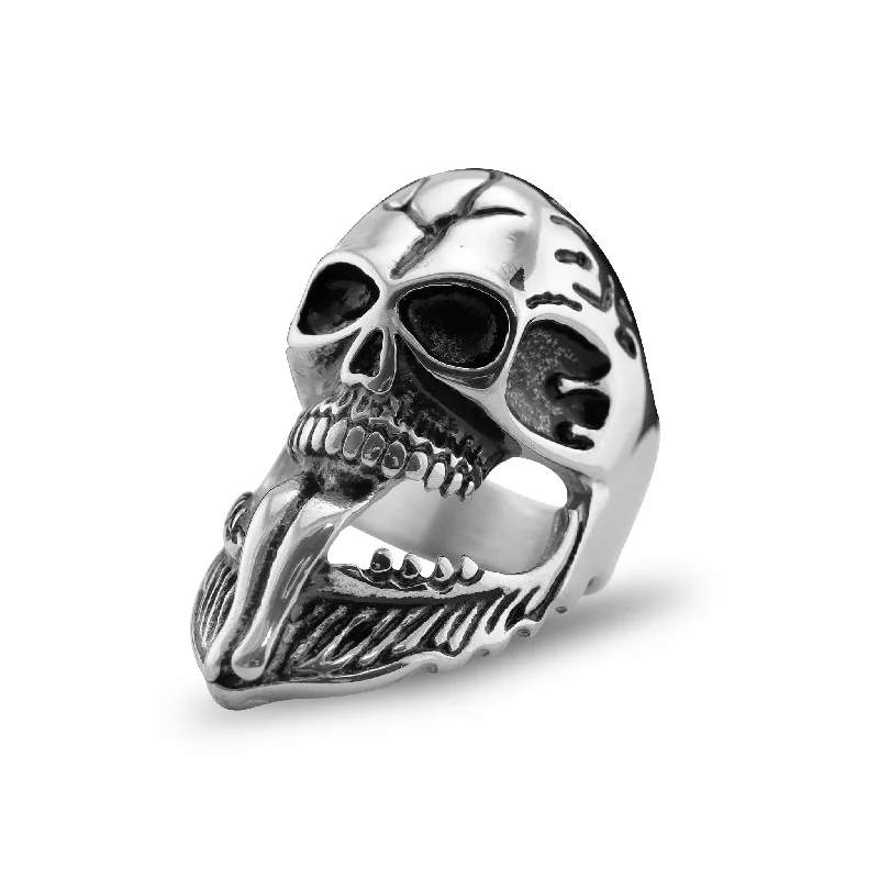 deep blue sapphire ladies ring-Polished Bearded Skull Stainless Steel Ring / DIS0009