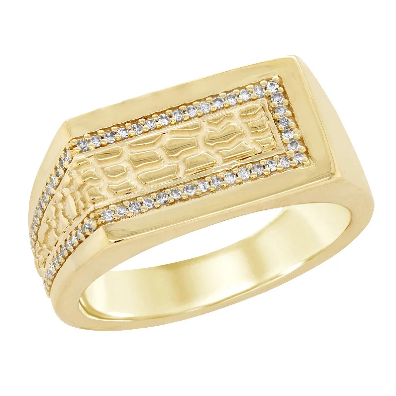 vintage-inspired ladies ring-MEN'S YELLOW GOLD NUGGET FASHION RING WITH DIAMONDS, .20 CT TW