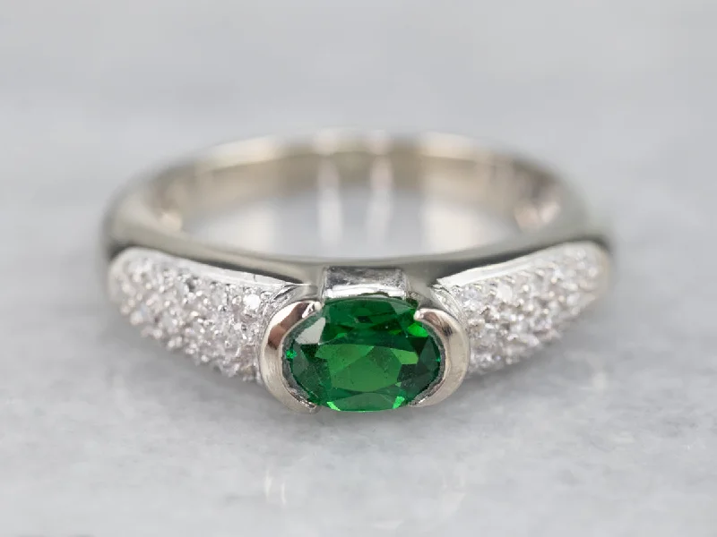 three-stone sapphire engagement ring for women-Tsavorite Garnet and Diamond Ring