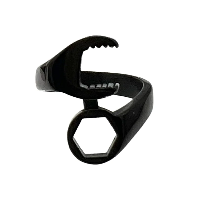 designer brand ladies ring-Stainless Steel Black Wrench Ring / SCR0236