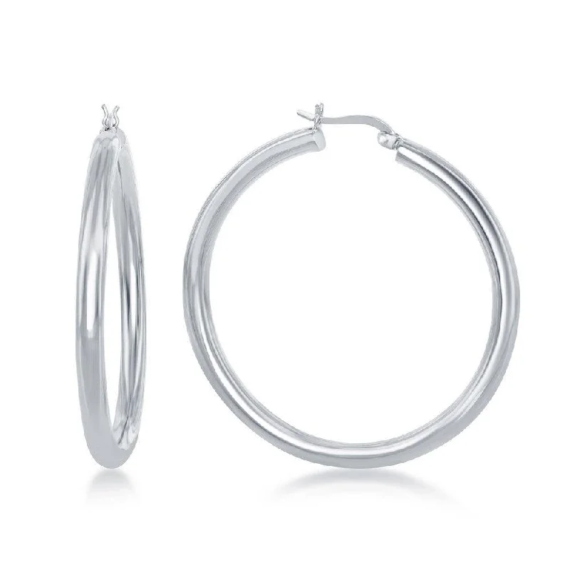 gold-plated ladies earrings-Sterling Silver High-Polished Hoop Earrings, 4 x 50 mm