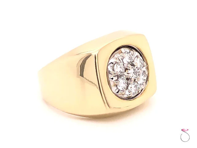 statement ladies ring-Men's Diamond Cluster Pinky Ring in 14k Yellow Gold