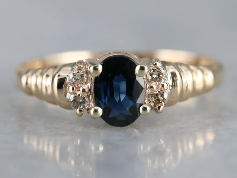 vintage floral engagement ring for women-Modern Sapphire and Diamond Ring