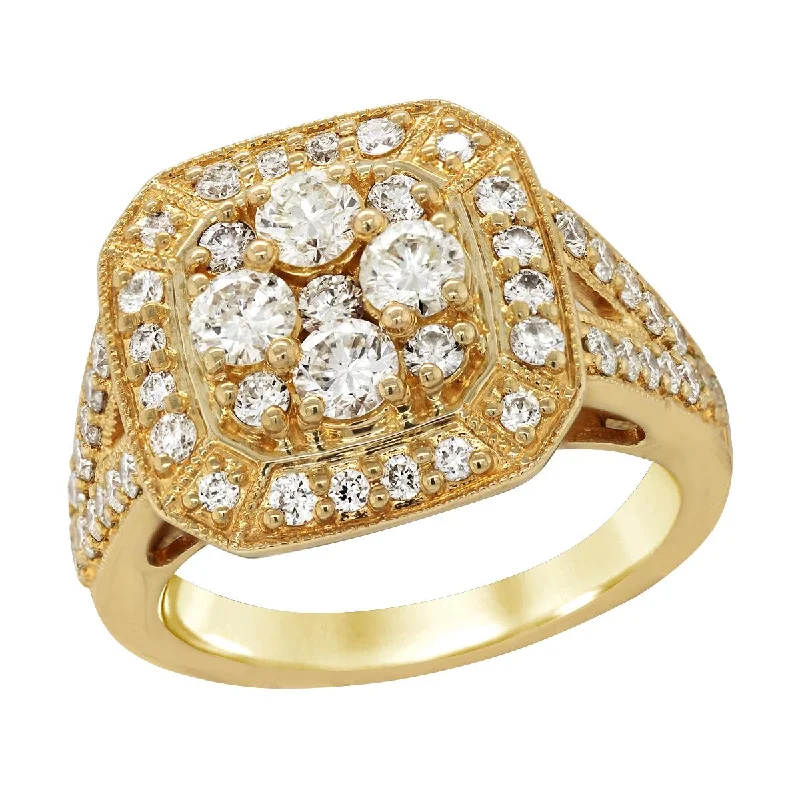 eco-friendly gold ladies ring-VINTAGE STYLE YELLOW GOLD RING WITH 53 DIAMONDS, 1.55 CT TW