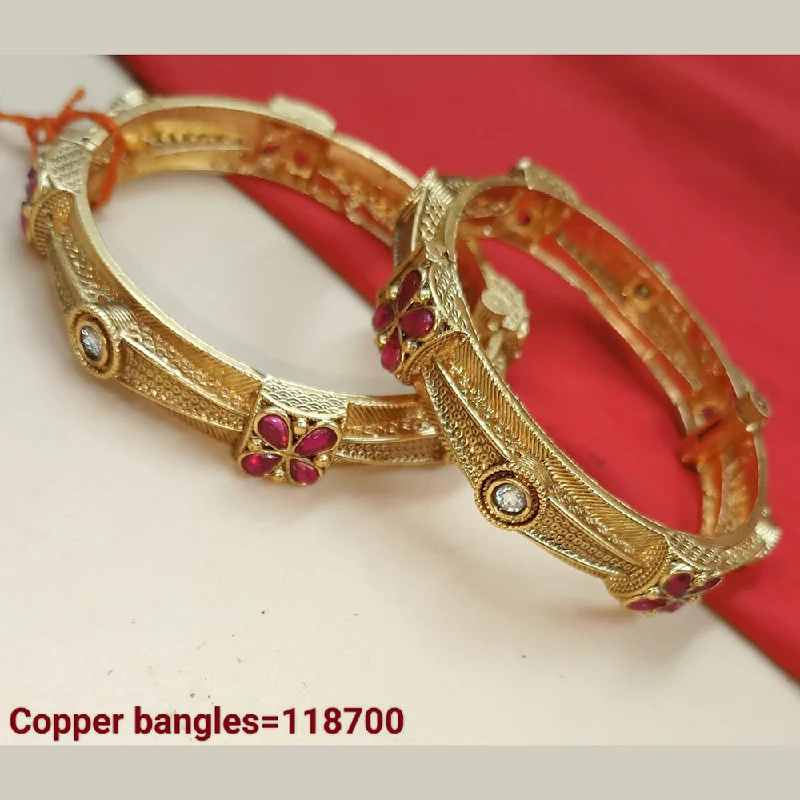 high-end designer ladies bracelet-Padmawati Bangles Gold Plated Pota Stone Bangles Set