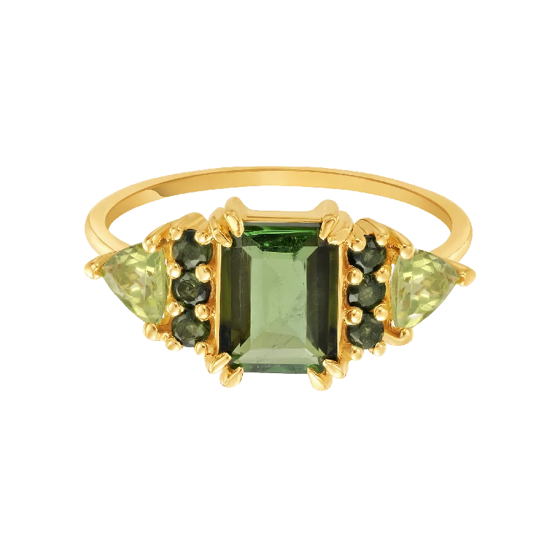 cluster setting ladies ring-Green With Envy Topaz & Peridot Regal Ring