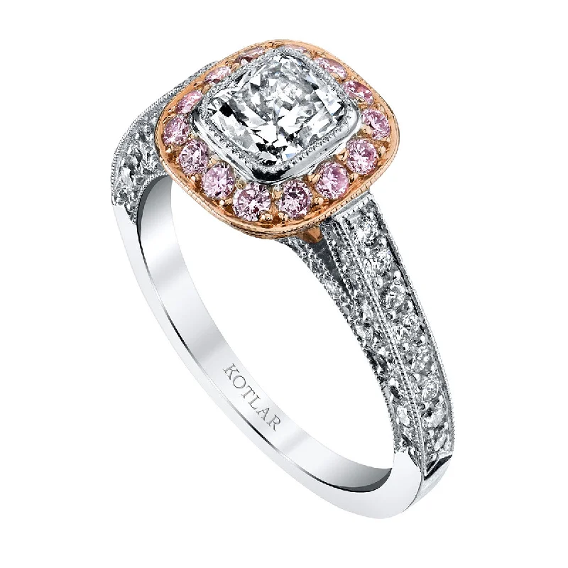 minimalist gold engagement ring for women-Kotlar Cushion Diamond Ring with Fancy Intense Pink Halo