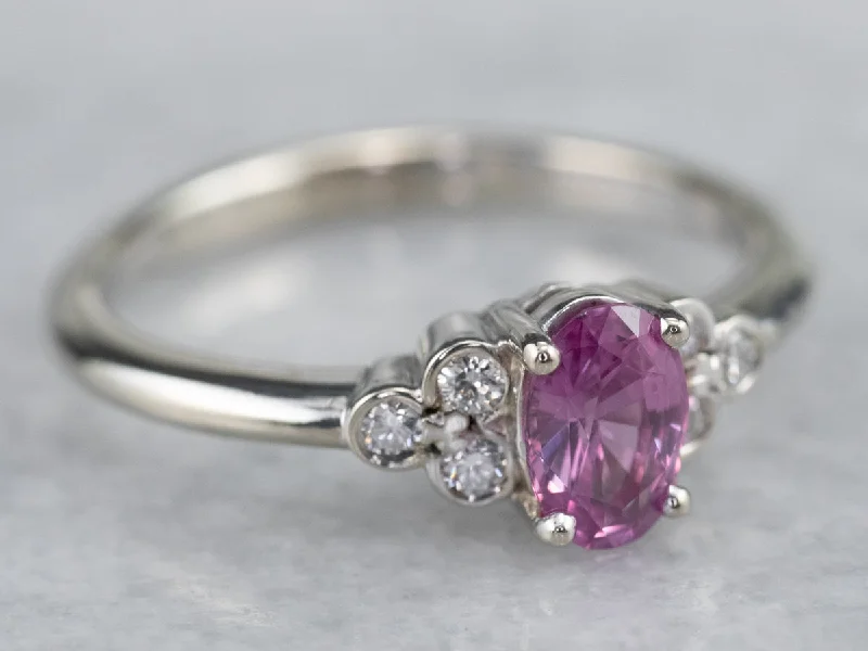 platinum solitaire engagement ring for women-Modern Pink Sapphire and Diamond Ring