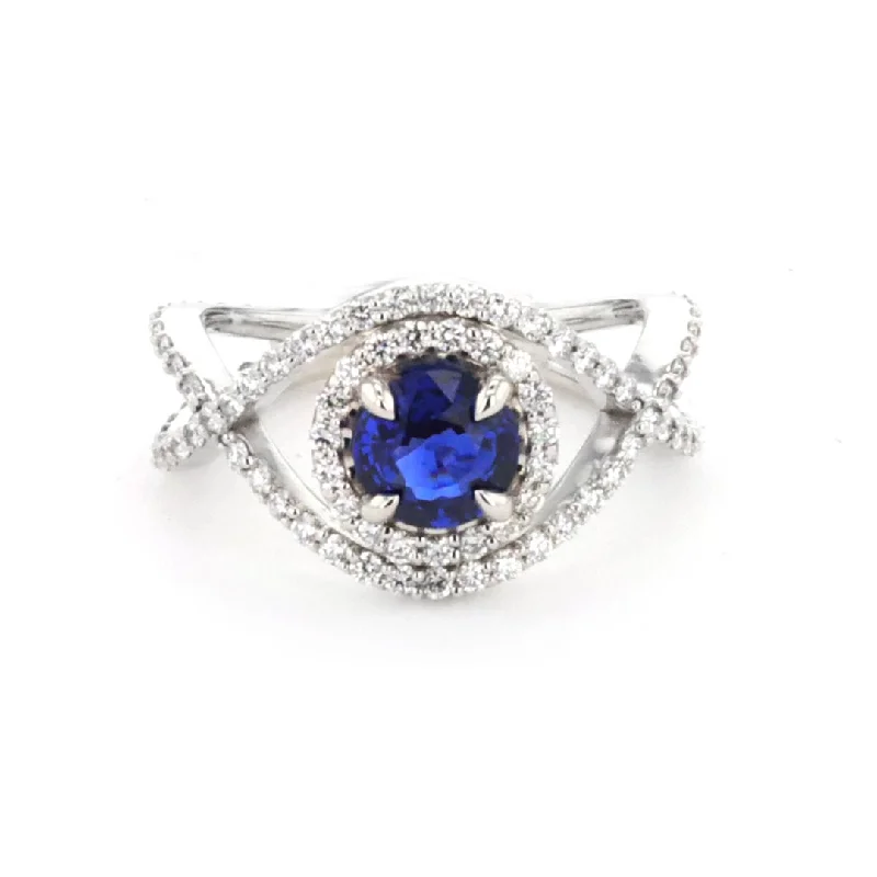 pear halo engagement ring for women-Blue Sapphire & Diamond Ring