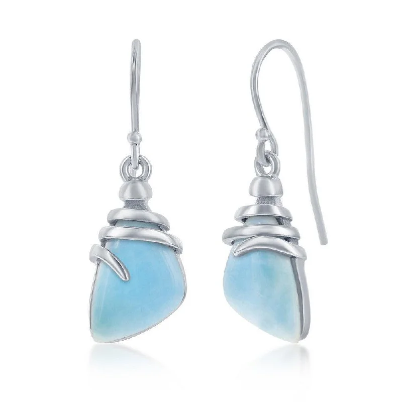 dangle ladies earrings-Sterling Silver Irregular Shaped Larimar Twist Design Earrings