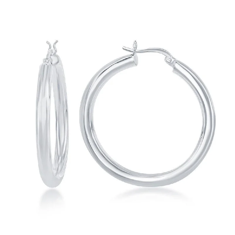 antique finish ladies earrings-Sterling Silver High-Polished Hoop Earrings, 4 x 40 mm