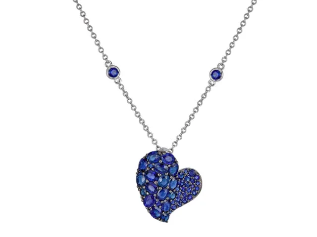 high-end designer ladies necklace-18k White Gold Sapphire Heart Necklace