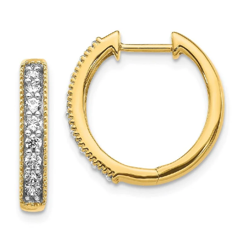 crescent moon ladies earrings-14k Yellow Gold Diamond Milgrain Hoop Earrings