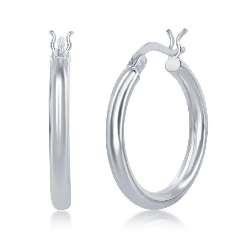 hoop and stud set ladies earrings-Sterling Silver High-Polished Hoop Earrings, 3 x 25 mm