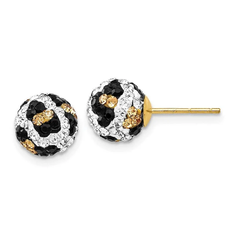 two-piece set ladies earrings-14k Crystal Leopard White Black Yellow 8mm Post Earrings