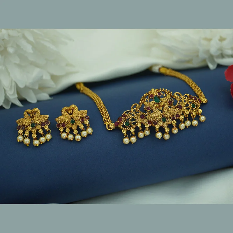 deep blue sapphire ladies necklace-Diksha Collection Gold Plated Pota Stone Necklace Set