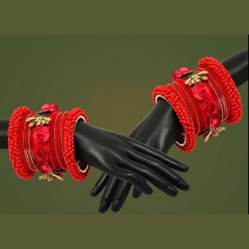 handcrafted gemstone ladies bracelet-Martina Jewels Pack Of 6 Traditional Gold Plated Red Thread Bangles Set