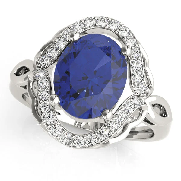 floral design engagement ring for women-14K Sapphire Diamond Ring