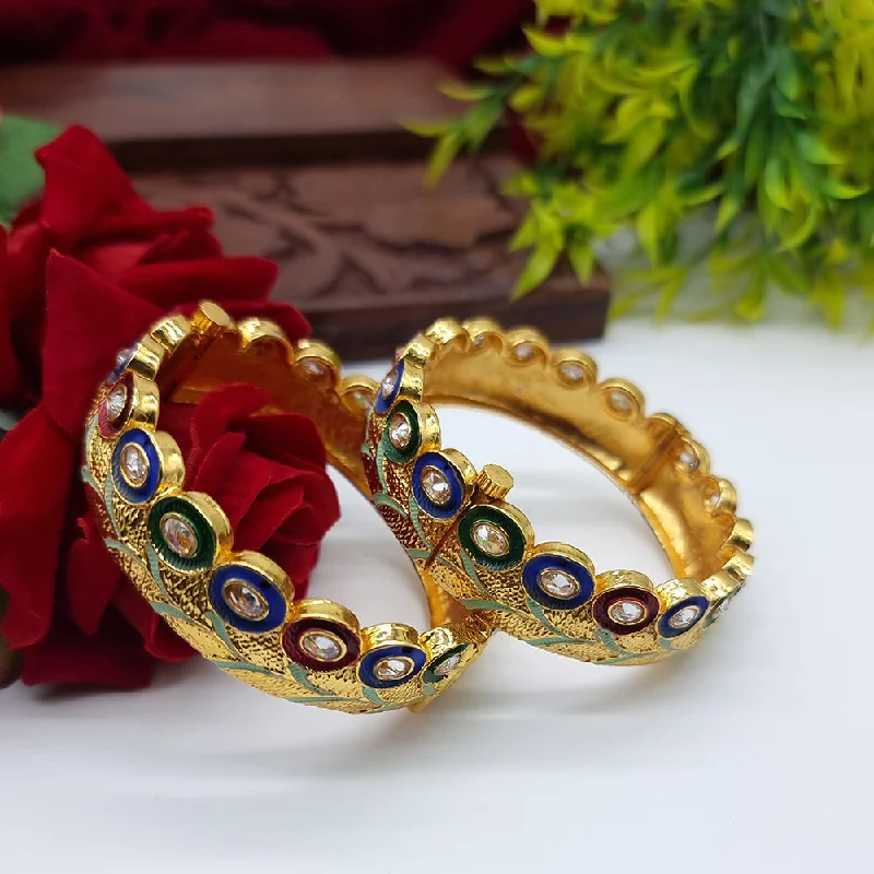 silver ladies bracelet-JCM Gold Plated Kundan Stone And Meenakari Bangles Set