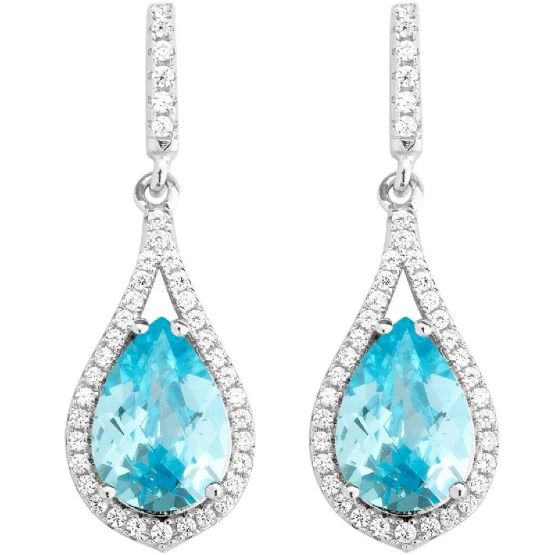 statement ladies earrings-Classic Women's Earrings - Silver Teardrop Clear with Center Bright Blue CZ | D-5457