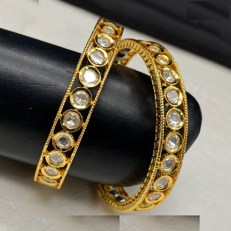 fashion jewelry ladies bracelet-Amoliya Jewels Gold Plated Polki Kundan Stone Bangles Set