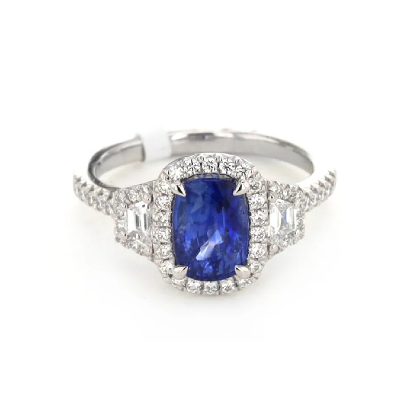 minimalist solitaire engagement ring for women-Blue Sapphire & Diamond Ring