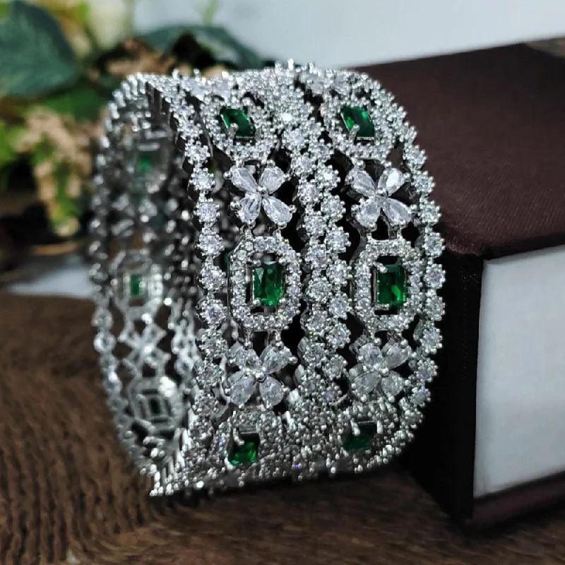 luxury fashion ladies bracelet-Aamrapali Silver Plated American Diamond Bangle Set