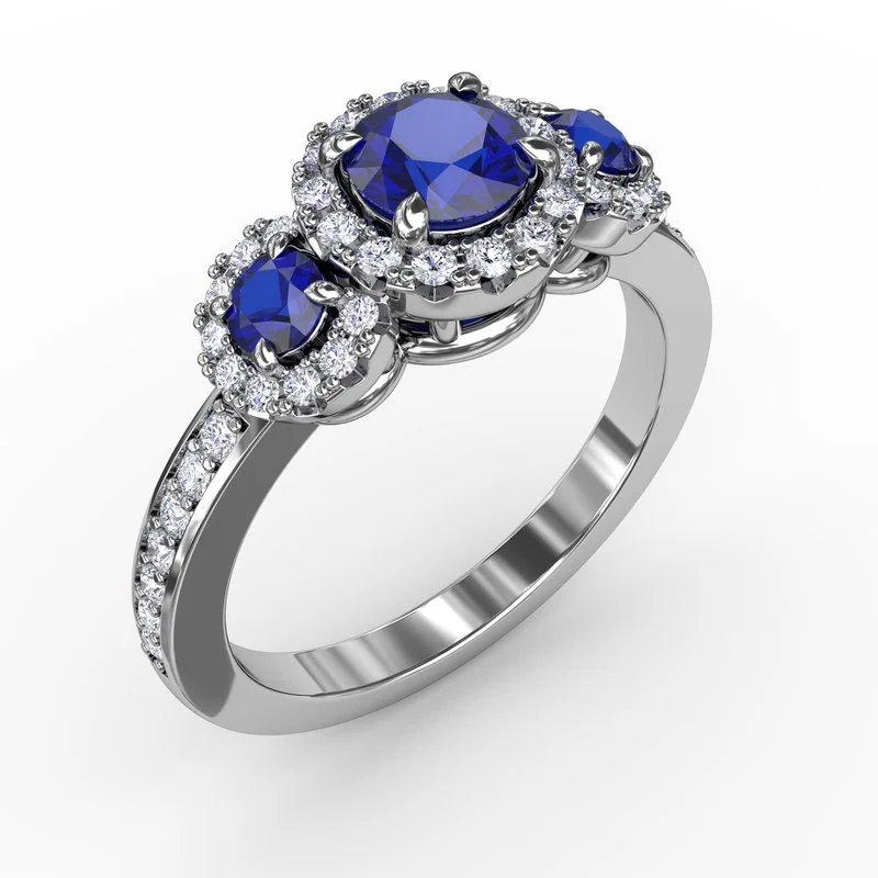 luxury platinum engagement ring for women-Dazzling Three Stone Sapphire And Diamond Ring R1357S