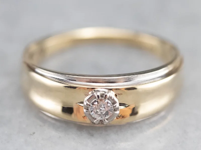 two-tone engagement ring for women-Men's Two Tone Gold Diamond Ring