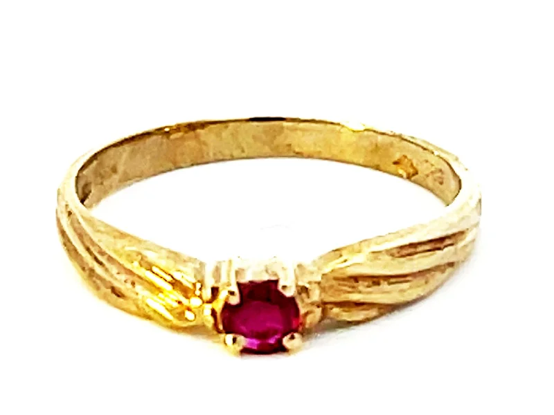 kite-shaped ladies ring-Red Ruby Ring in 14k Yellow Gold