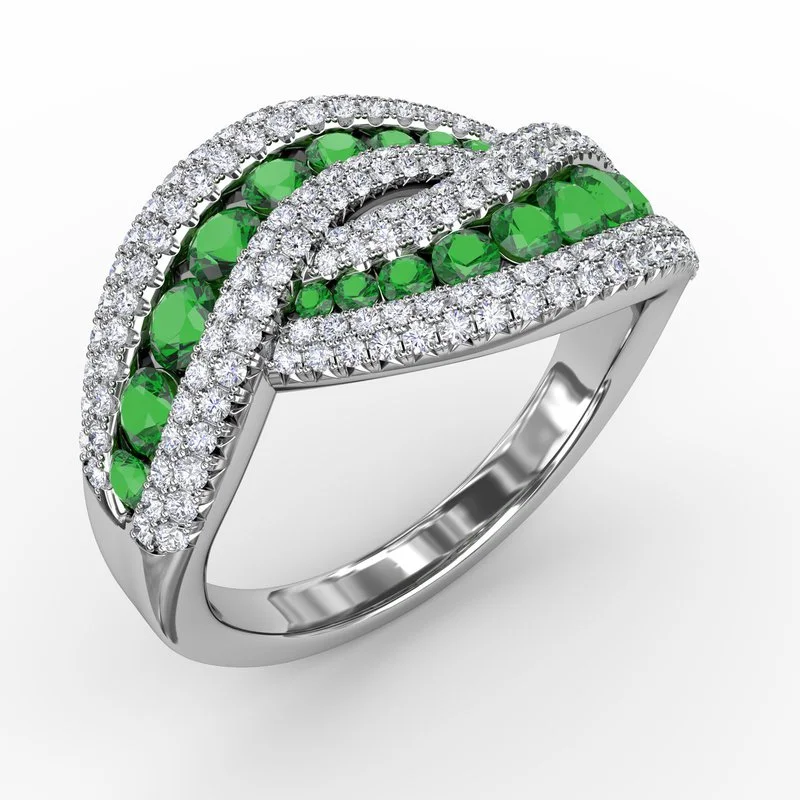 diamond engagement ring for women-Intertwining Love Emerald and Diamond Ring R1486E