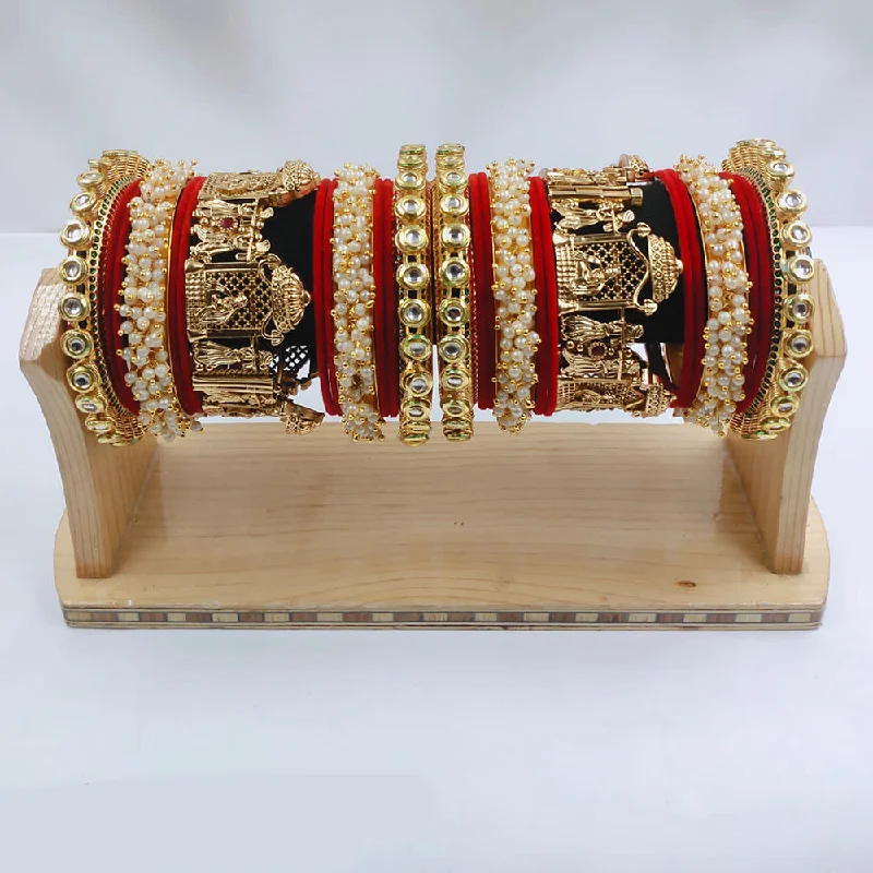 antique Victorian ladies bracelet-Lucentarts Jewellery Gold Plated Kundan And Pearl  Bridal Bangles Set