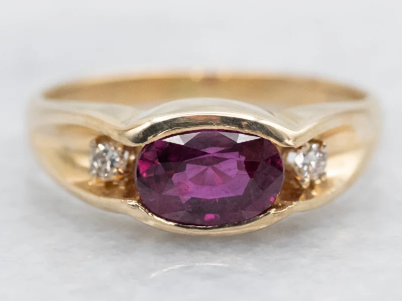 boho chic engagement ring for women-East to West Pink Sapphire and Diamond Ring