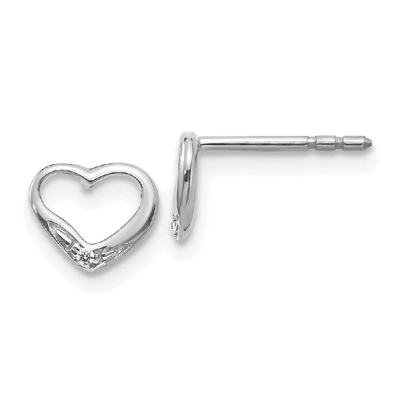 bold statement ladies earrings-14k White Gold Diamond Heart Post Earrings