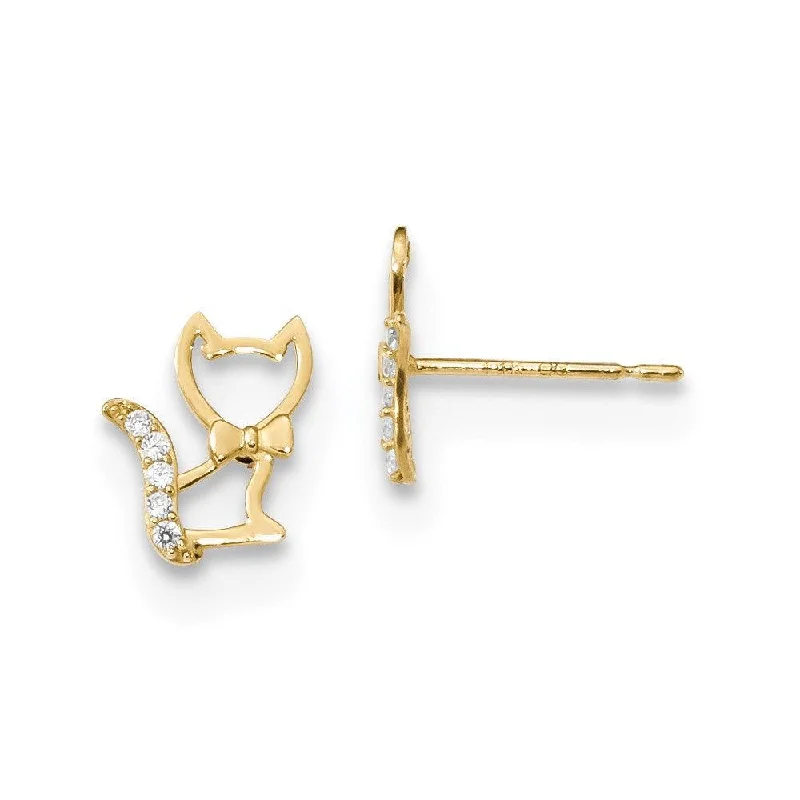 adjustable length ladies earrings-Madi K Kid's 14k   Kitten w/CZ Tail Post Earrings