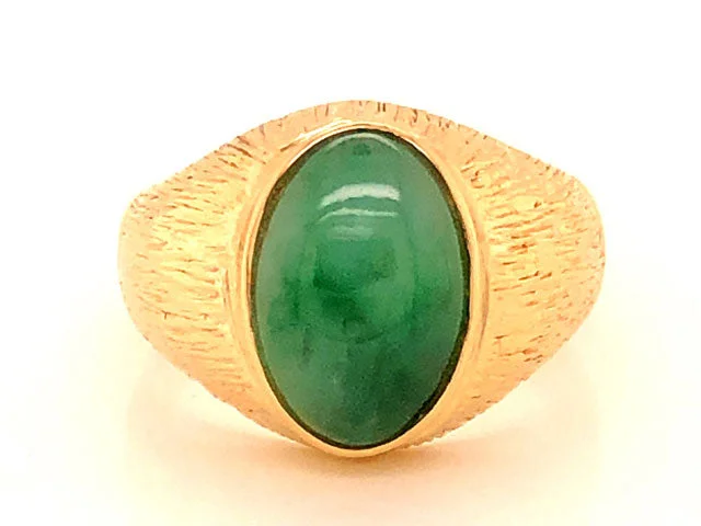 micro-pave ladies ring-Treebark Textured Green Jade Ring - 14k Yellow Gold