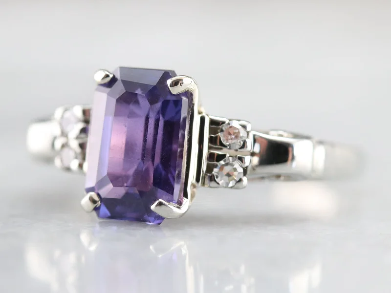 heirloom-style engagement ring for women-Purple Ceylon Sapphire and Diamond Ring